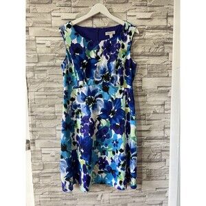 Dressbarn NWT A Line Blue Multi Floral Sleeveless Formal Business Dress 12